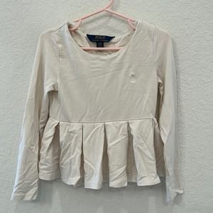 Polo Ralph Lauren Peplum Long Sleeve Tee Shirt Girls 4T Cream White